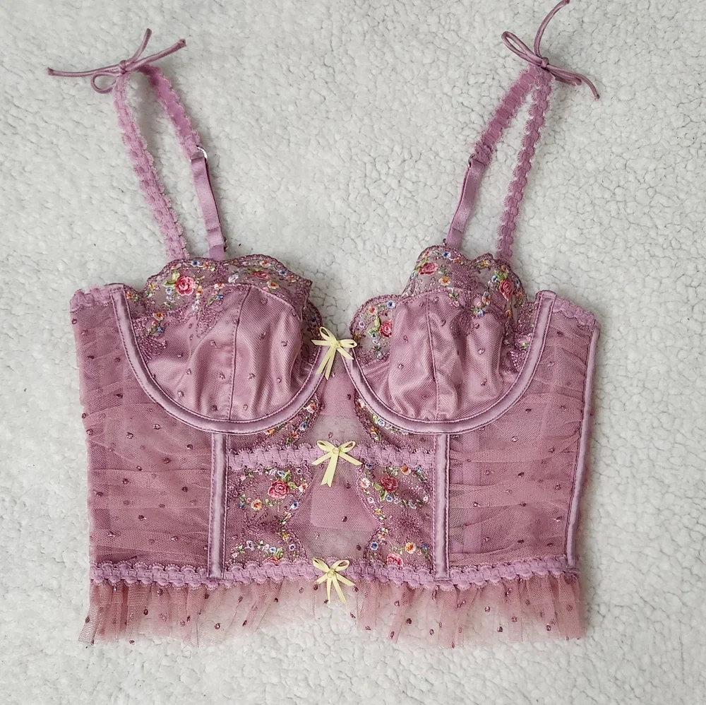 New!For Love And Lemons Daphne‎ Embroidered Bustier Pale Pink - Picture 7 of 14